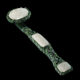 Chinese Qing Dynasty Hetian Jasper Inlaid with Hetian White Jade Ruyi Ornament