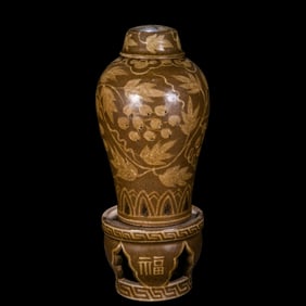 Korean sauce-glazed plum vase with floral pattern