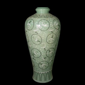 Korean Goryeo Celadon Black and White Inlaid Plum Vase