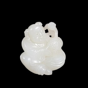 Chinese Qing Dynasty Hetian White Jade Boy
