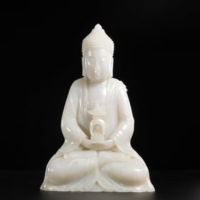 Chinese Qing Dynasty Hetian White Jade Seated Buddha