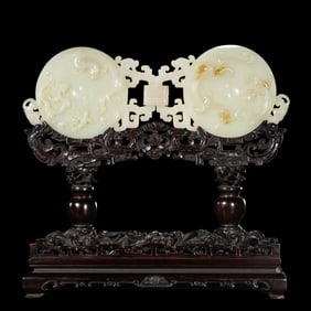 Chinese Qing Dynasty Hetian white jade double screen