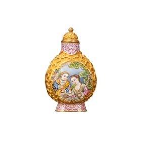 Gold-plated enamel snuff bottle with Western figures, Qianlong period, Qing Dynasty, China