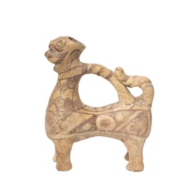 Old Terracotta Clay Ghaznavid Dynasty Animal Figure Toy Decorated With Nice Pattern