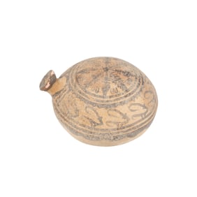 Ancient Bactria Terracotta Drinking Flask, Decorated With Floral & Geometric Design