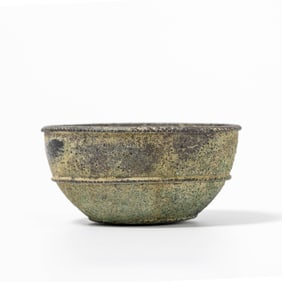 Ancient Bronze Age Antique Patinated Bronze Bowl with Textured