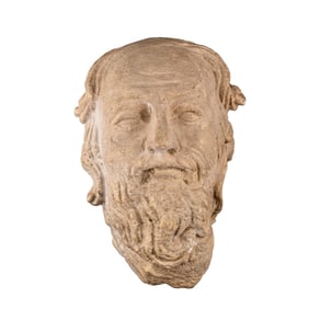 Indo Greek Stone Carved Bearded Male Sculpture Figure Head