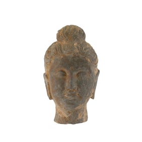 Antique Indo Greek Gandhara Art Schist Stone Buddha Head Sculpture