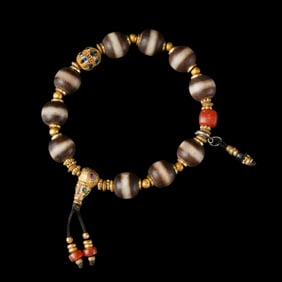 Tibetan Rare Single Lines Agate Bhaisajyaguru Prayer Meditation Beads Beautifully Design Bracelet