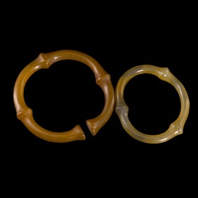 Pair Of Chinese Banded Bamboo Joint Agate Bracelets
