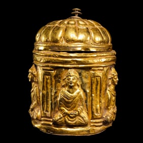 Ancient Persian culture pure gold Buddha statue lid jar
