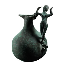 Ancient Roman bronze wine jug with goddess