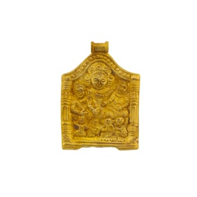 Antique Gold Pendant Depicting Goddess Durga in Temple Motif