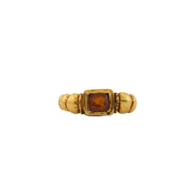 Cham Ancient Gold Ring with Red Garnet Gem Stone