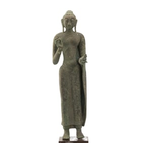 Antique South East Asian Bronze Buddha Statue in Abhaya Mudra 9th Century