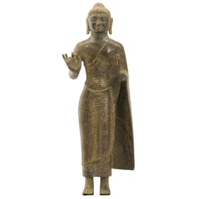 South East Asian 9th Century Antique Bronze Figure Of Standing Buddha Statue