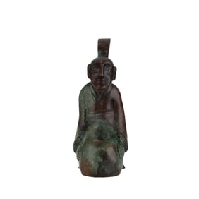 Chines Western Zhou Dynasty Hetian Jade Hand Carved Seated Figure with Topknot