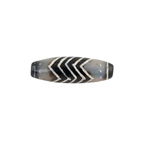 Tibetan Agate Stone Dzi Amulet Bead With Zig Zag Chevron Pattern