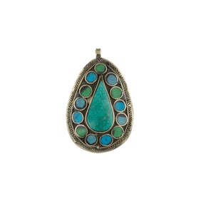 Vintage Jewelry Unique Old Silver Handmade Pendant With Turquoise