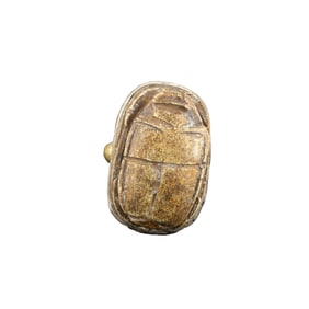 Egyptian Faience Scarab Decorated In Metal Ring