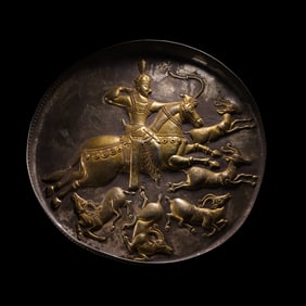 Ancient Persian culture silver gilt plate