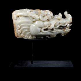Chinese Yuan Dynasty Hetian Jade Dragon Head