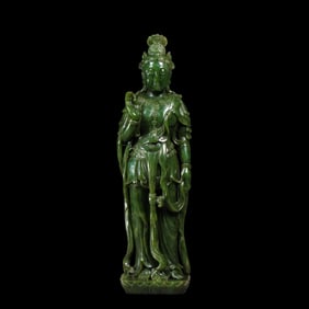 Chinese Qing Dynasty Hetian Jade Standing Guanyin
