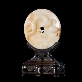 Chinese Qing Dynasty Hetian Jade Dragon Screen