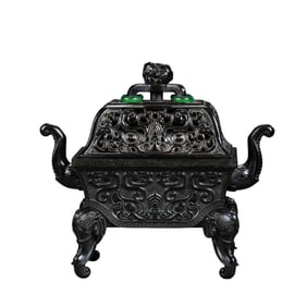 Chinese Qing Dynasty Qianlong period rosewood double handle incense burner