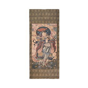 Chinese Qing Dynasty Brocade Skanda Bodhisattva Thangka