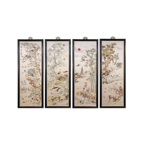 Chinese Qing Dynasty Brocade Four-panel Screen