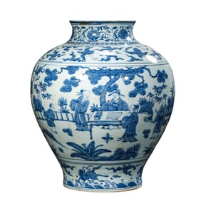 Chinese Ming Dynasty Blue and White Figure Story Jar