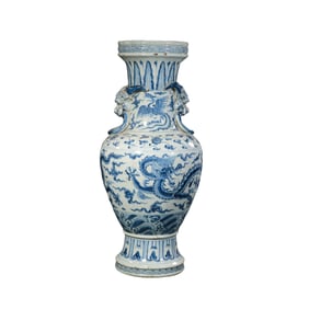 Chinese Ming Dynasty blue and white dragon pattern double-top plate-mouthed vase