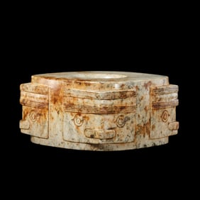Jade Cong with animal-face patterns from the Neolithic period of China