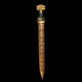 A Chinese Warring States Period gilded sword inlaid with gold and silver