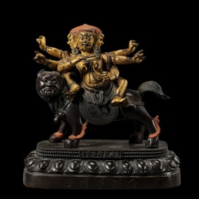 A partially gilded bronze six-stage Buddha statue from the Qianlong period of the Qing Dynasty,