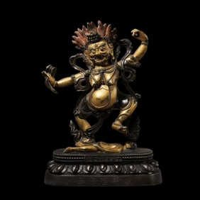 A partially gilded bronze six-stage Buddha statue from the Qianlong period of the Qing Dynasty,