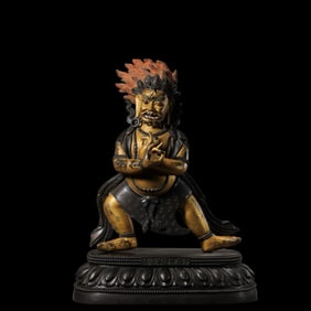 A partially gilded bronze six-stage Buddha statue from the Qianlong period of the Qing Dynasty,