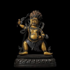A partially gilded bronze six-stage Buddha statue from the Qianlong period of the Qing Dynasty,