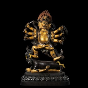 A partially gilded bronze six-stage Buddha statue from the Qianlong period of the Qing Dynasty,