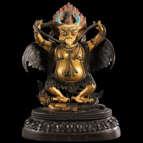 A partially gilded bronze six-stage Buddha statue from the Qianlong period of the Qing Dynasty,