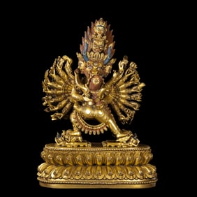 A Chinese gilt bronze standing Buddha statue from the Yongle period of the Ming Dynasty
