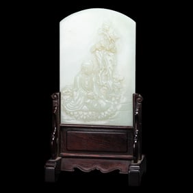 Chinese Qing Dynasty Hetian white jade screen