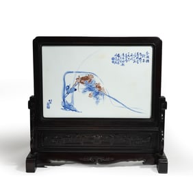 Blue and white porcelain panel painting by Wang Bu, a 20th-century Chinese art master