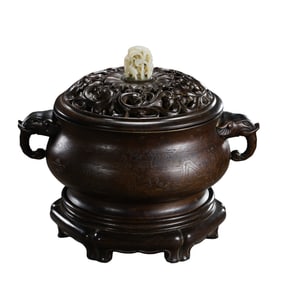 Double-Elephant-Ear Bronze Furnace, Kangxi Period, Qing Dynasty, China