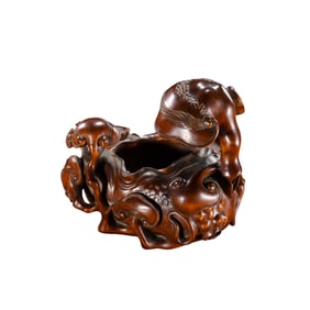 Chinese Qing Dynasty Boxwood Carved Ganoderma Lucidum Water Jar