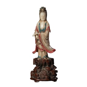 Shoushan Hibiscus Stone Standing Guanyin Statue, Qing Dynasty, China