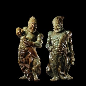 A pair of standing jade heavenly kings from the Ming Dynasty, China