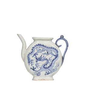 Chinese Yuan Dynasty Blue and White Dragon Pattern Ewer