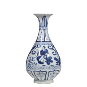 Chinese Yuan Dynasty Blue and White Figure Story Pattern Jade Huchun Vase